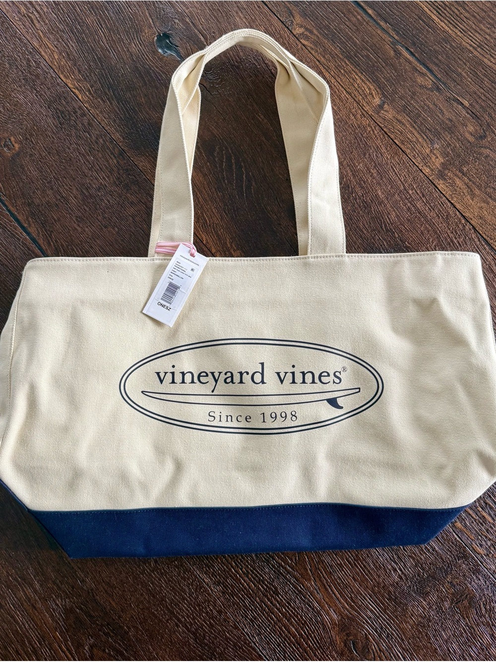 Vineyard Vines Cream and Navy Canvas Tote